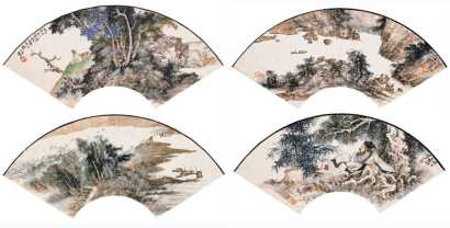 刘棣 1999年作 扇画（四帧） 扇面